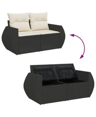 Garden Sofa Black PE Rattan 2-seater Modular Garden Sofa