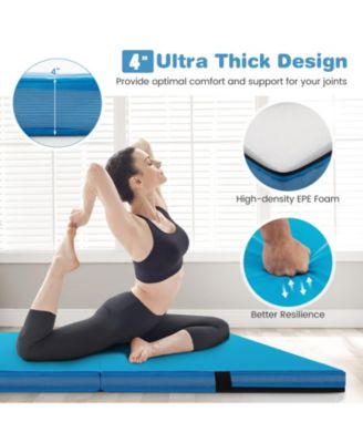 4ft x 4ft x 4in Bi-Folding Gymnastic Tumbling Mat with Handles and Cover-Blue