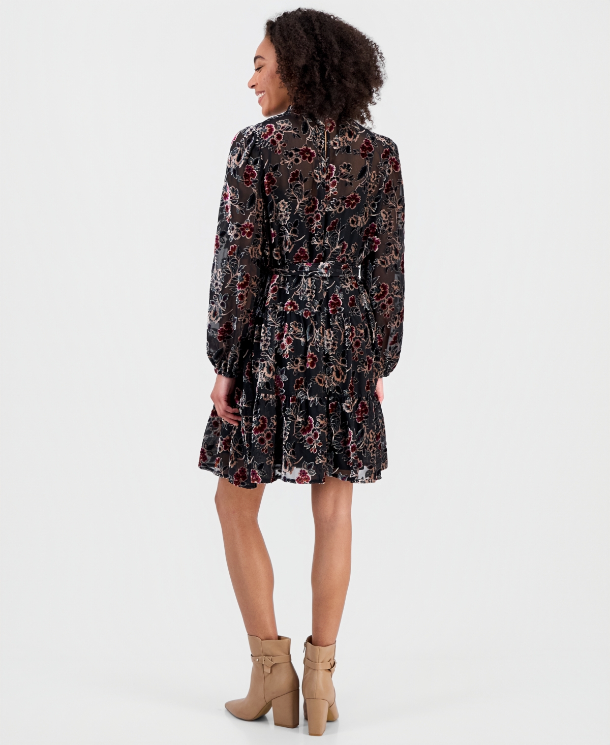 julia jordan Women's Floral Tie-Waist Long-Sleeve Mini Dress