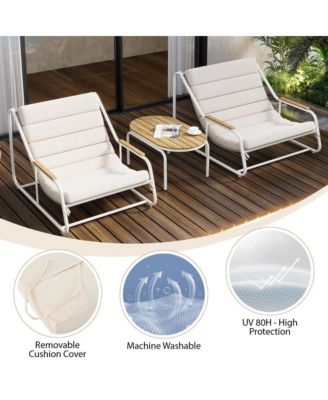 Outdoor Chaise Lounge Chairs Set of 3 with Acacia Side Table