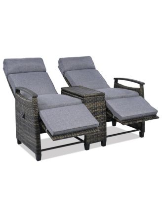 Backrest Wicker Outdoor Recliner Loveseat Set - Gray