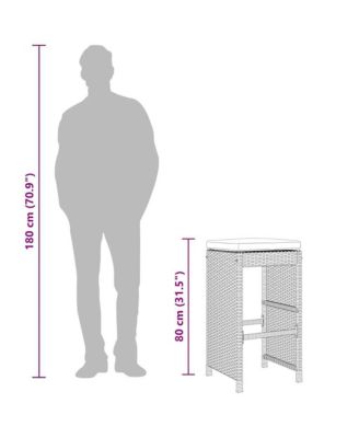 Garden Bar Stool Set of 6 Black, Cream PE Rattan Compact