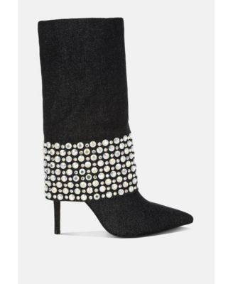Womens BASSO Party Diamante Studded Stiletto Boots