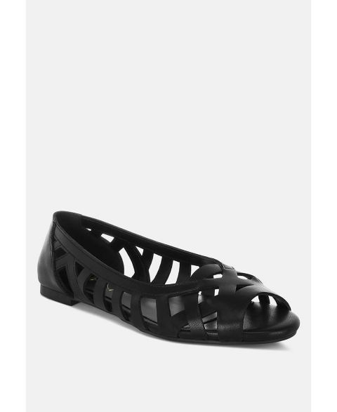Женские балетки London Rag Moira Woven Peep Toe Flats, цвет: Чёрный
