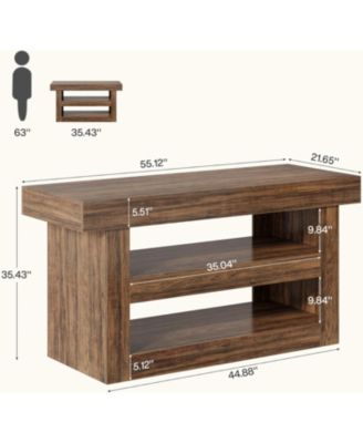 55-Inch Kitchen Island with Storage, Farmhouse 3-Tier Stationary Island Table