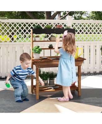 Kids Potting Bench Wooden Toy Gardening Center w/ Removable Sink & Chalkboard