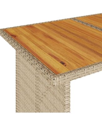 Patio Table with Wooden Top Beige Poly Rattan