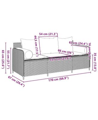 Patio Sofa with Cushions 3-Seater Gray Poly Rattan