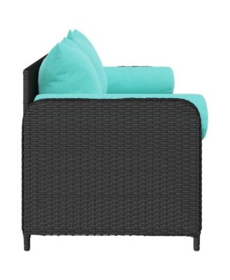 Patio Sofa with Cushions 3-Seater Black Poly Rattan