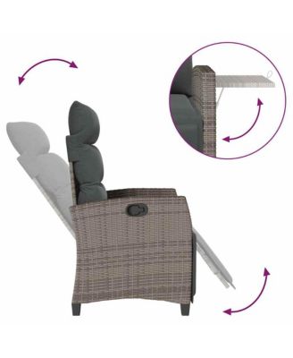 Reclining Garden Chair Grey PE rattan, powder-coated steel Medium
