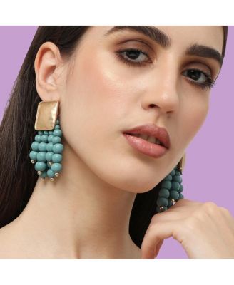 Women's Blue  Beaded Cluster Drop Earrings