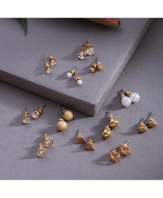 Women's Gold  Pack Of 12 Minimal Stud Earrings