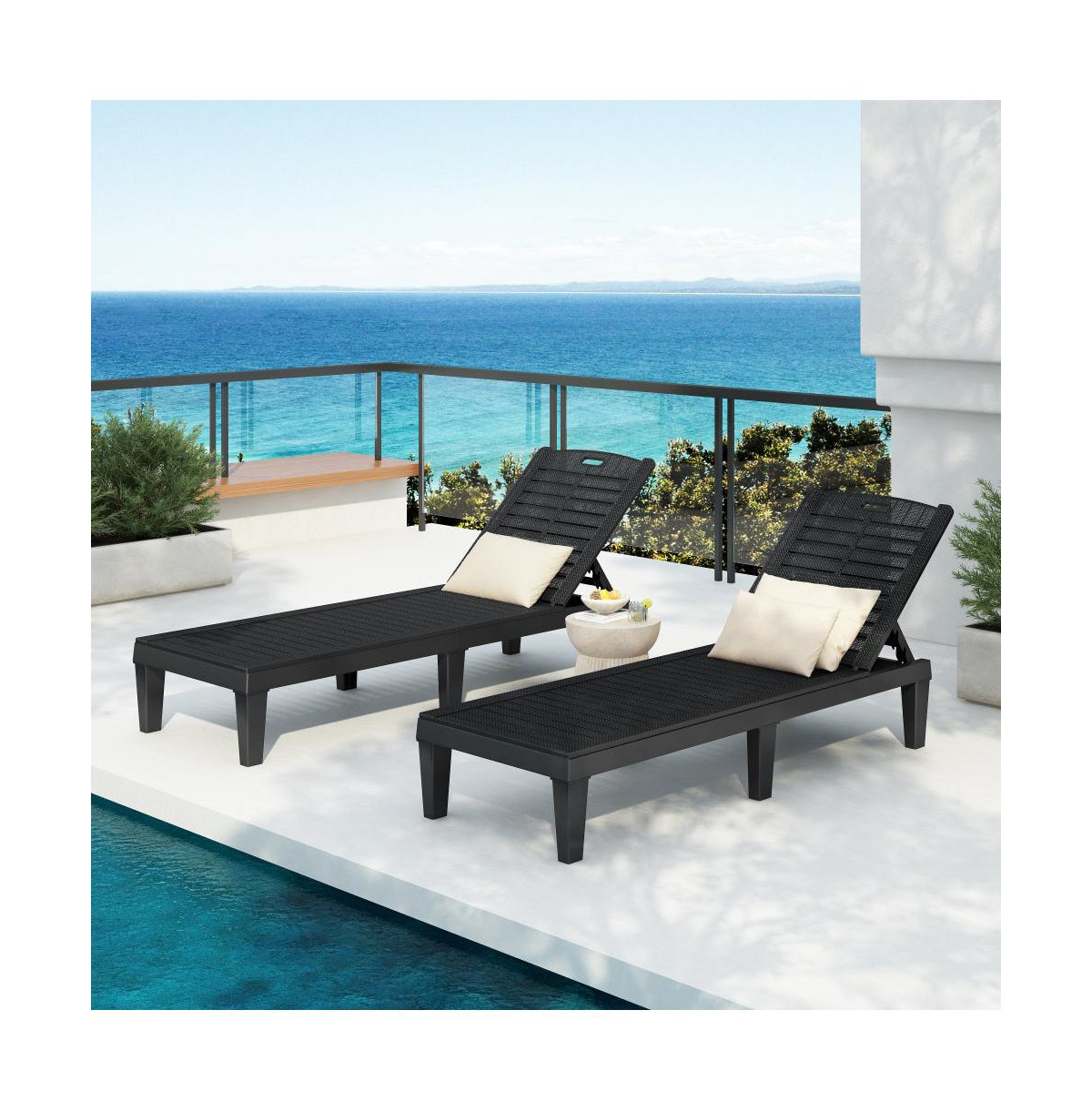 Chic Crate 2-Piece Outdoor Chaise Lounge Chair Set, Adjustable Resin Pool Loungers for Patio, Poolside & Beach