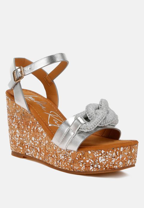 Женские сандалии London Rag Emelda Chain Link Detail Wedge, цвет: Серебряный