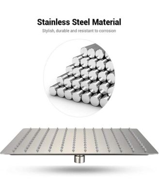 12 Inch Brushed Nickel Rain Shower Head, Square Ultra Thin 304 Stainless Steel Shower Head Full Body Coverage Waterfall Shower Head