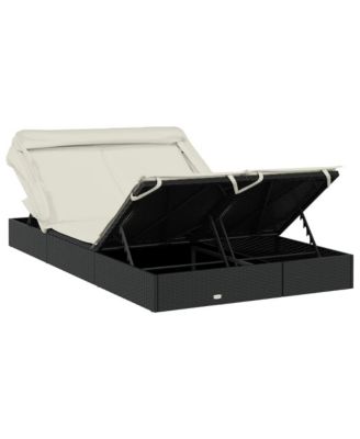 Sunbed Black PE Rattan, Powder-Coated Steel, 100% Polyester Double
