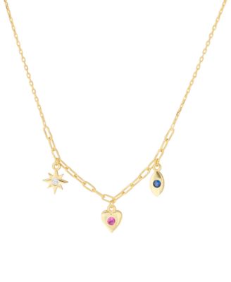 Macy's - Cubic Zirconia Starburst Necklace (0.12 ct. t.w.) in 14K Gold Over Sterling Silver