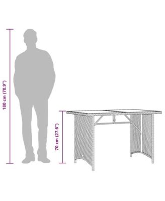 Patio Table with Glass Top Black 43.3"x26.8"x27.6" Poly Rattan