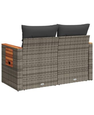 Garden Sofa Grey PE rattan, powder-coated steel, solid acacia wood