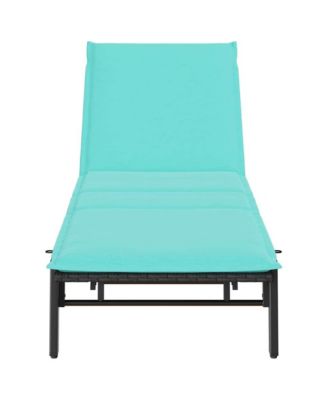 Sun Lounger with Cushion Black Poly Rattan