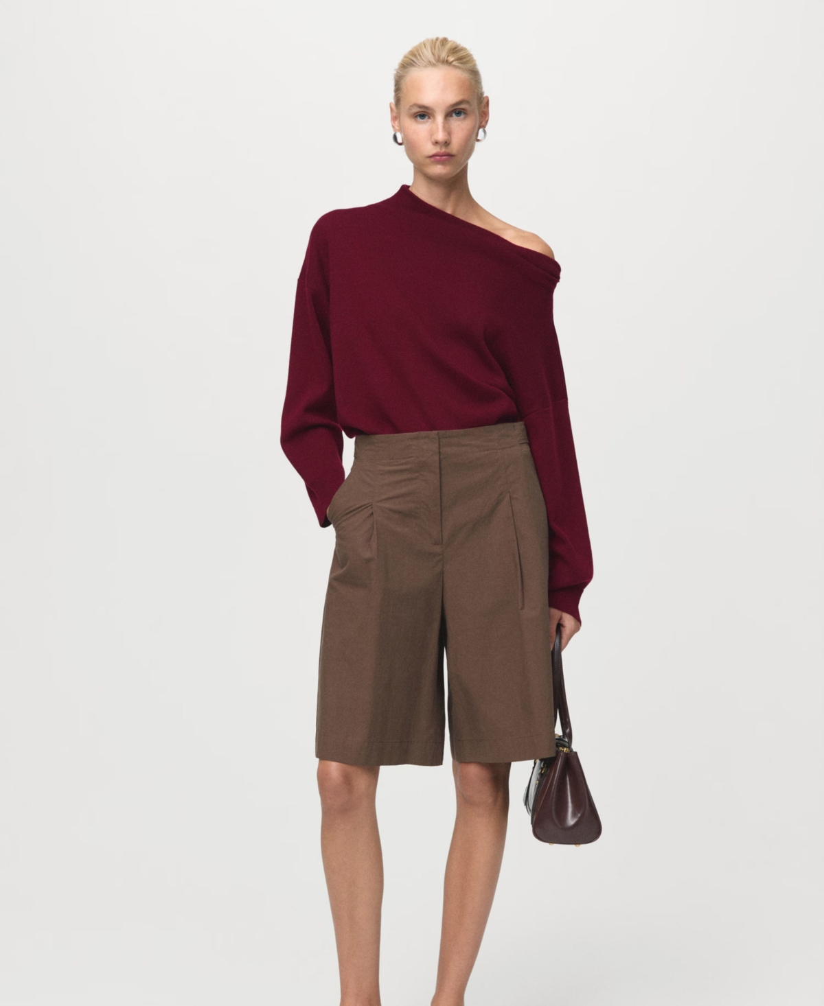 Mango Ruched Turtleneck Sweater Maroon In Burgundy