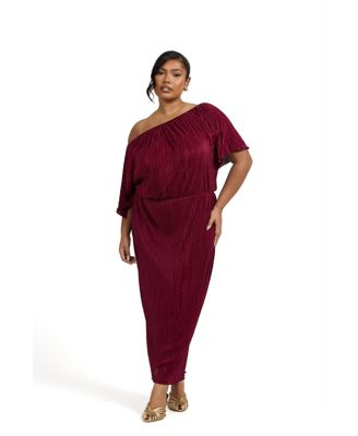 Women's Off-The-Shoulder Plisse Midaxi Dress