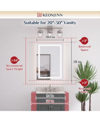 Inch LED Bathroom Vanity Mirror Tempered Glass Front & Backlit Dimmable 3 Color Lighted Mirror Anti-fog Memory Function Frameless