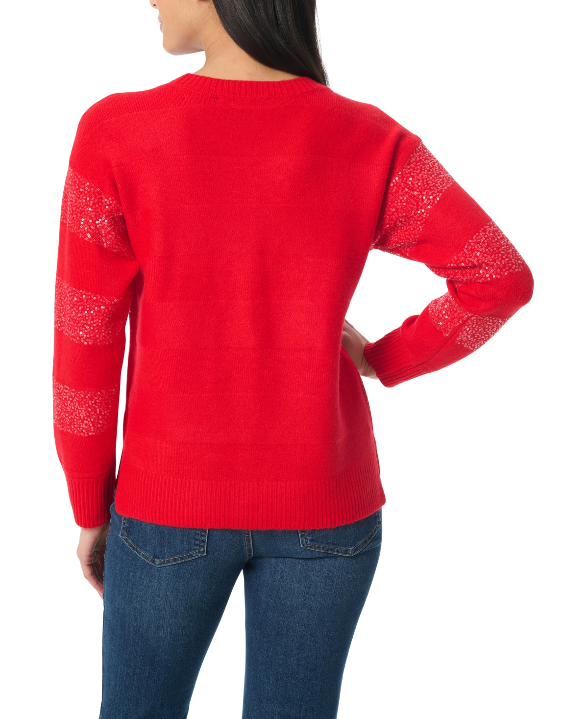 Gloria Vanderbilt Women's Juliette Striped Sequin Long Sleeves Sweater