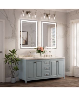 Inch LED Bathroom Vanity Mirror Tempered Glass Front & Backlit Dimmable 3 Color Lighted Mirror Anti-fog Memory Function Frameless