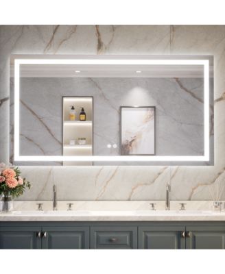 Inch LED Bathroom Vanity Mirror Tempered Glass Front & Backlit Dimmable 3 Color Lighted Mirror Anti-fog Memory Function Frameless