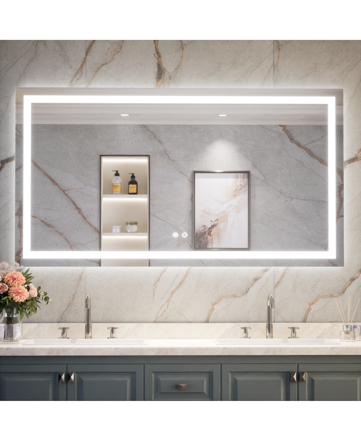 keonjinn Inch Led Bathroom Vanity Mirror Tempered Glass Front & Backlit Dimmable 3 Color Lighted Mirror Anti-fog Memory Function Frameless