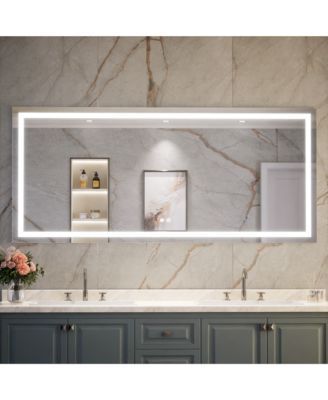 Inch LED Bathroom Vanity Mirror Tempered Glass Front & Backlit Dimmable 3 Color Lighted Mirror Anti-fog Memory Function Frameless
