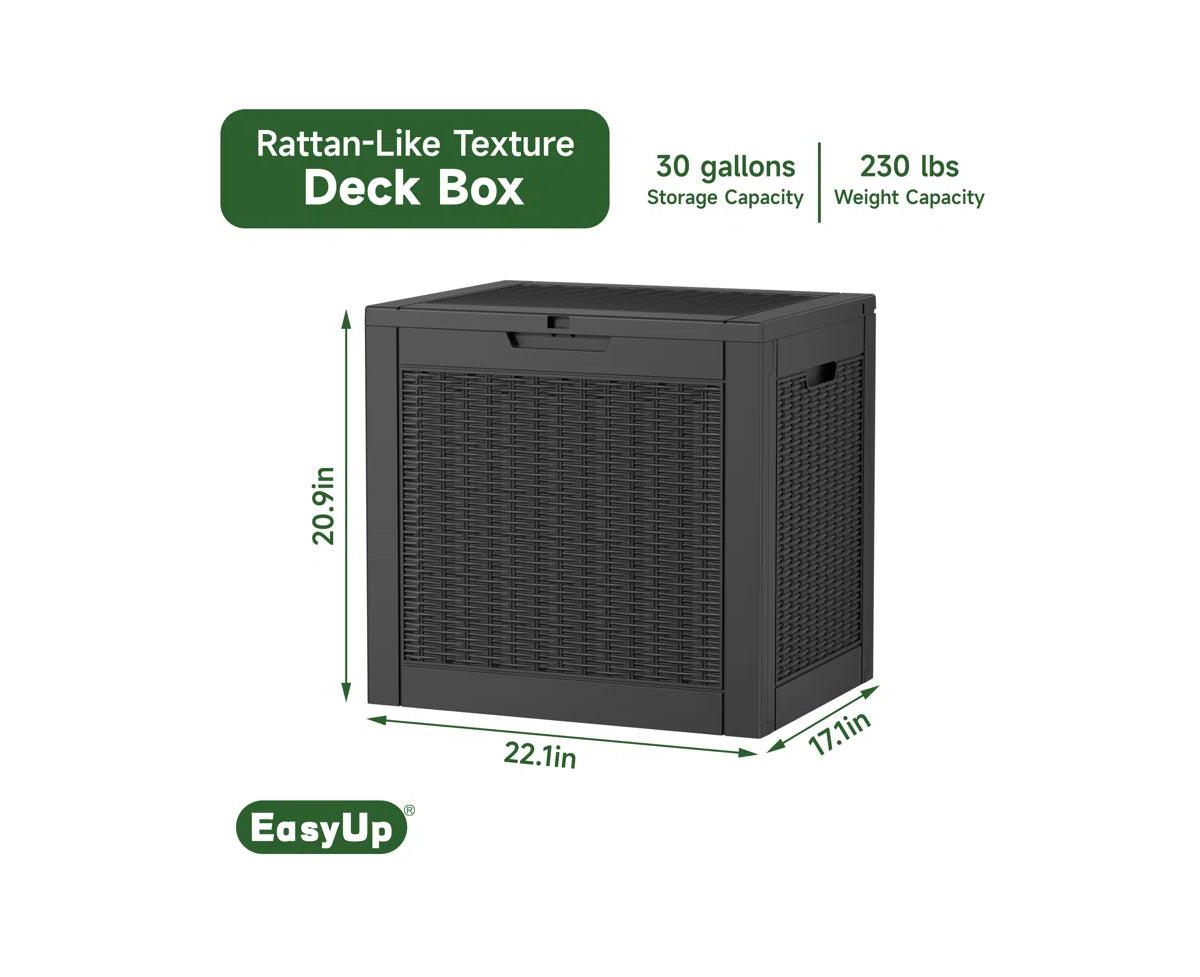 Chic Crate - StormForce Compact 30Gal Deck Box - Waterproof Nano-Resin w/ SecureLatch Pro & SpaceSaver Design - Patio Furniture/Kids Toys Storage