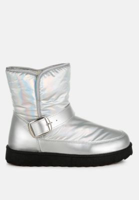 Womens Jammy Buckle Strap Puffy Ankle Boots