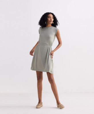 Women's Short Dress With Smocking Side Detail in Light Olive