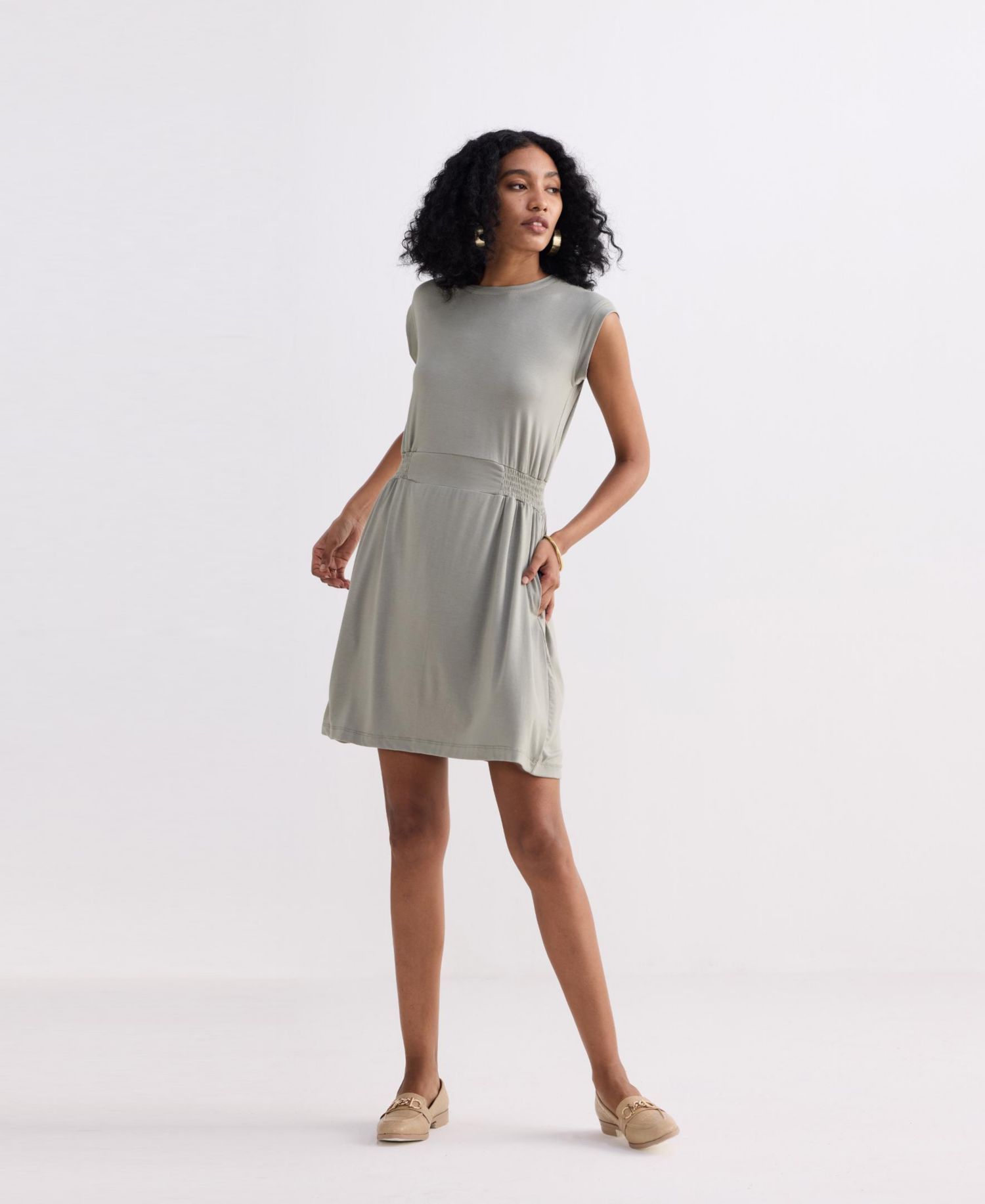 Women's Short Dress With Smocking Side Detail