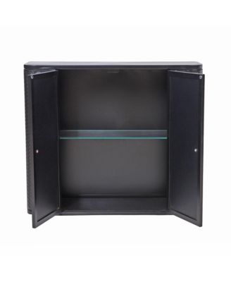 Black Wall-Mounted Vanity 2 Mirrored Doors & Open Shelf
