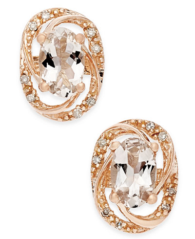 Morganite (1/2 ct. t.w.) and Diamond Accent Oval Stud Earrings in 14k Rose Gold-Plated Sterling Silver