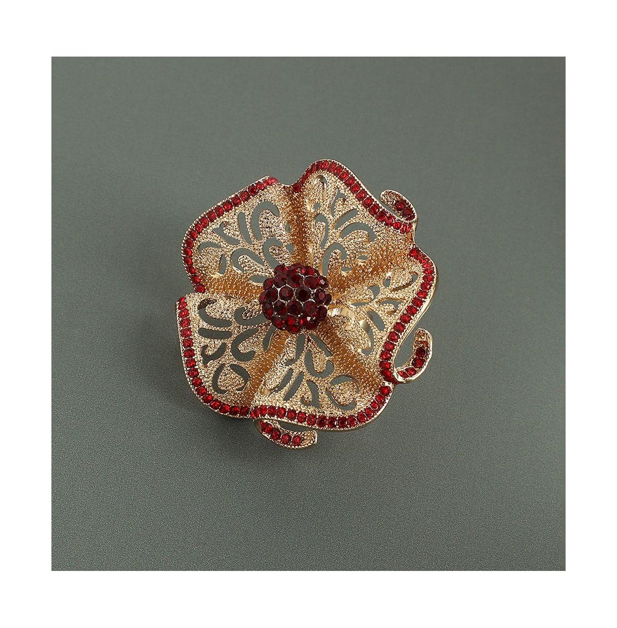 Sohi Stone Setting Flower Ring In Red