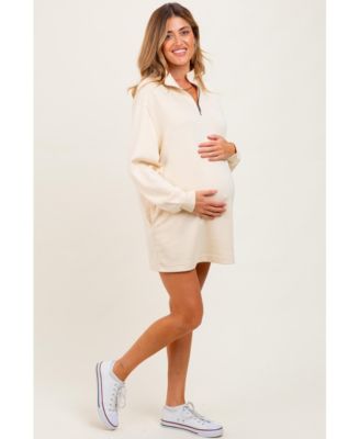 Maternity Cream Half Zip Long Sleeve Mini Dress