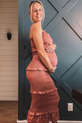 Olive Satin Smocked Fitted Maternity Maxi Dress