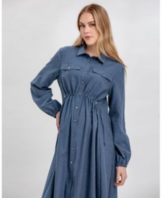 Maternity Cotton Shirt Erica Dress with Drawstring Waist
