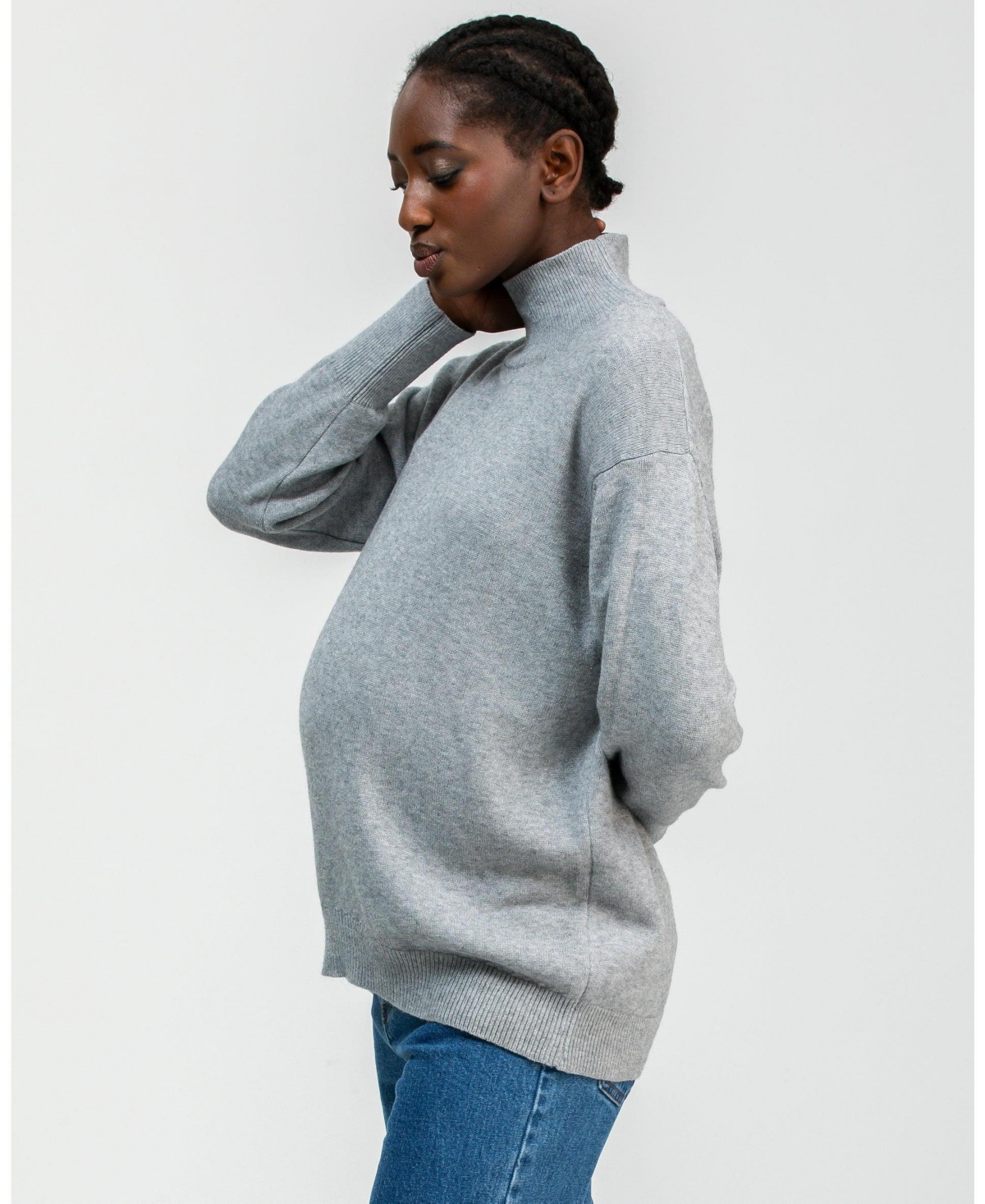 Pietro Brunelli Maternity Maternity Relaxed Turtleneck Regina Sweater With Long Sleeves In Gray