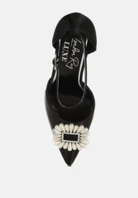 Womens Pearls Brooch Detail Platform Block Heel Sandals