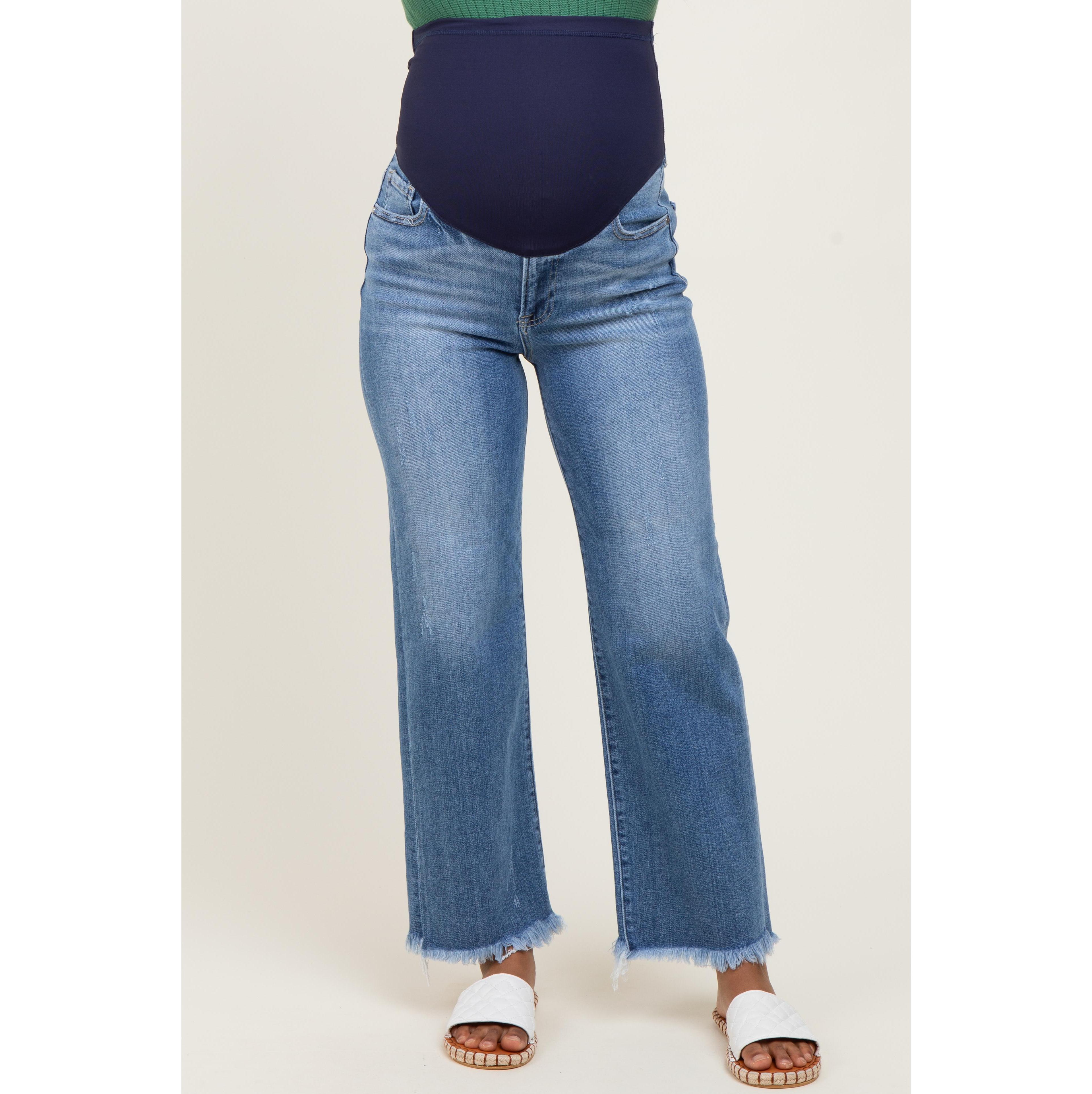 Pinkblush Blue Frayed Hem Ankle Straight Leg Maternity Jeans