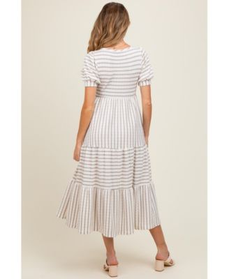 Maternity Striped Short Sleeve Tiered Maxi Dress