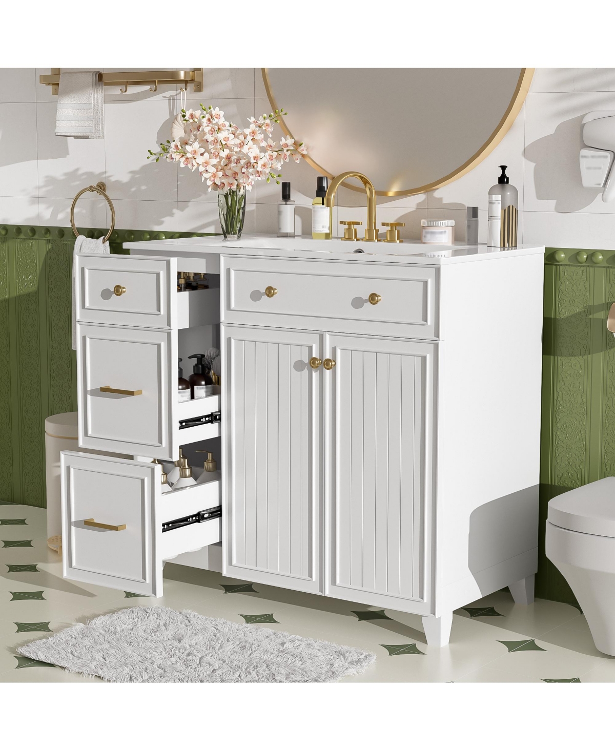 Lovmor 36inch Bathroom Vanity with Ceramic Sink Standard and Double Layer Drawers Soft Close Doors for Small and Medium Bathrooms