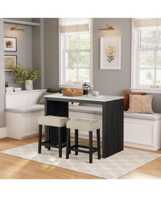 3-Piece Bar Table and Chairs Set Tall Dining Table with Upholstered Bar Stool for Living Room Kitchen