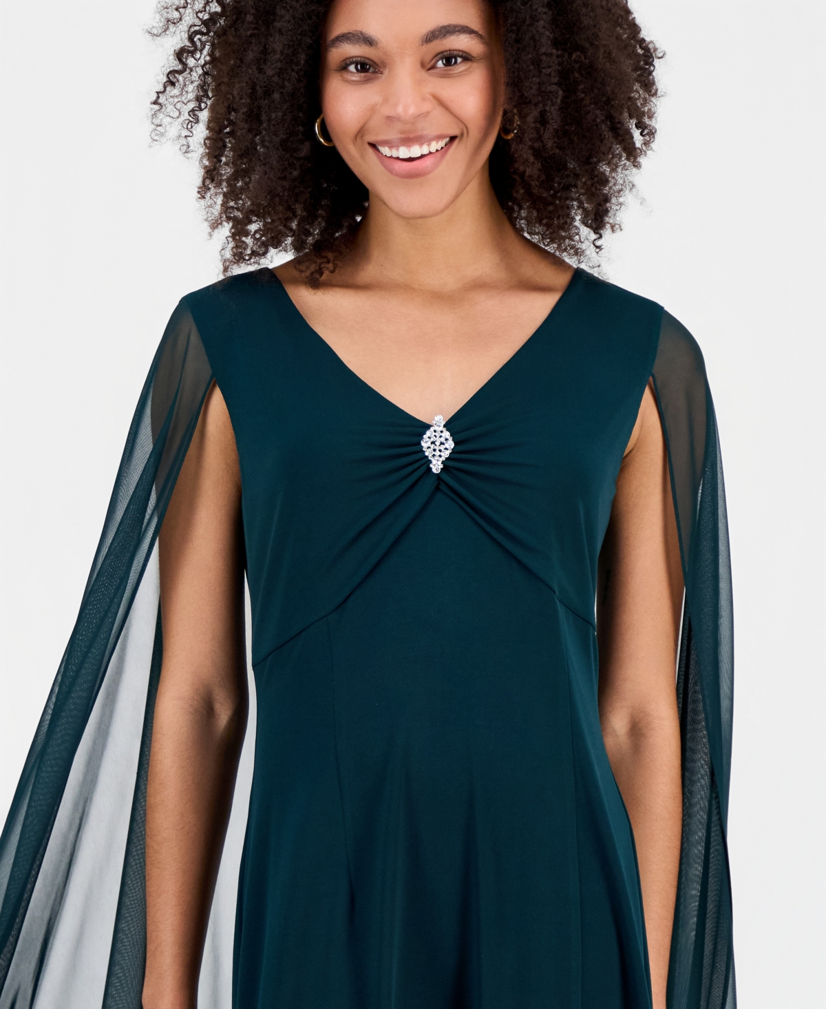 Connected Women's Rhinestone-trim Cape-overlay Dress In Multi