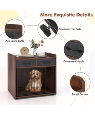 Industrial Dog Crate Indoor Doge Kennel w/Wide Countertop 2 Fabric Drawers